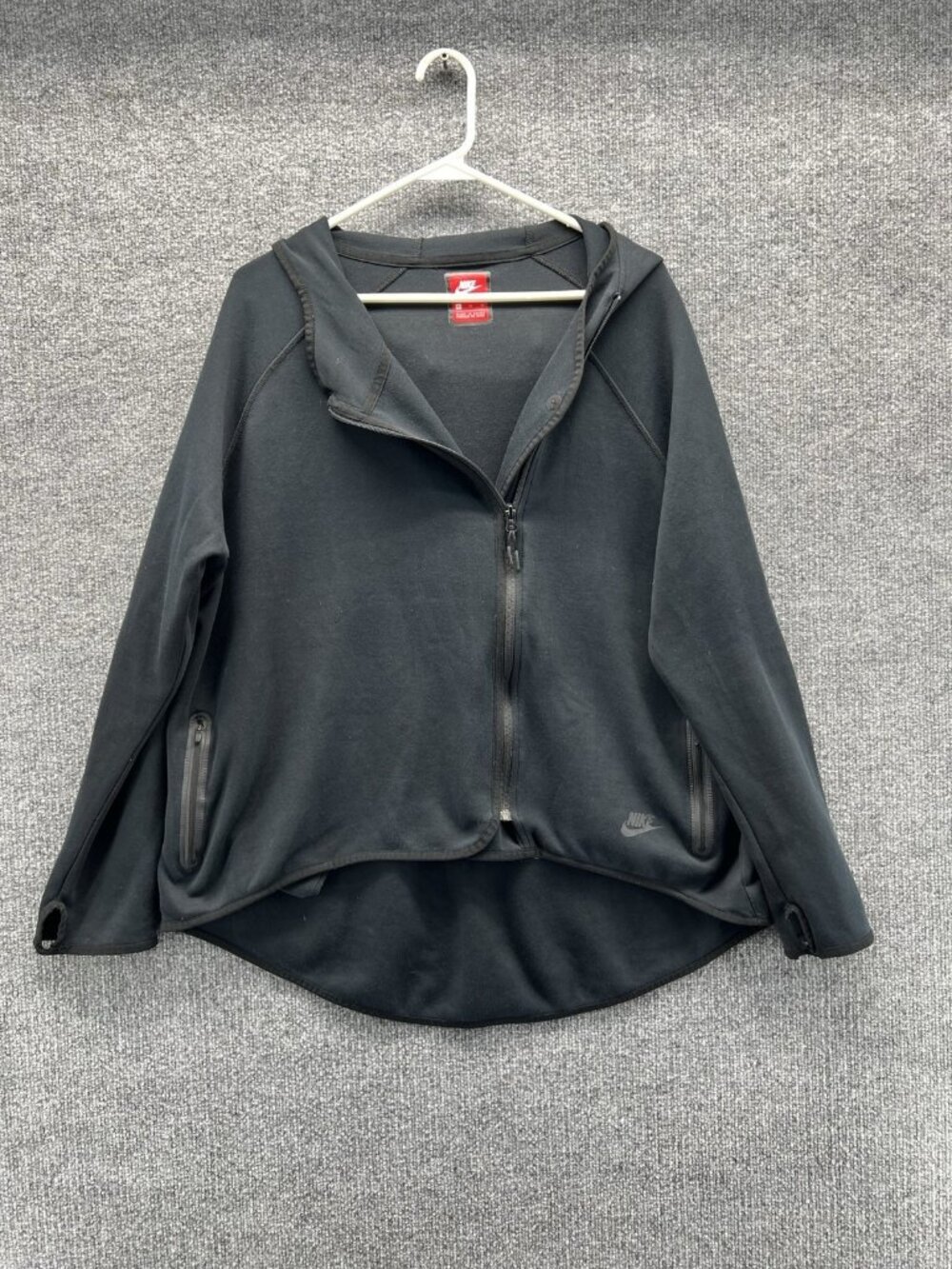 Nike Hoodie Womens XL Black High Neck Full Zip Fleece Pockets Logo Sweatshirt